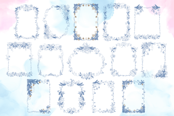 Blue Christmas Line Art SVG Frames: Elegant Illustrations