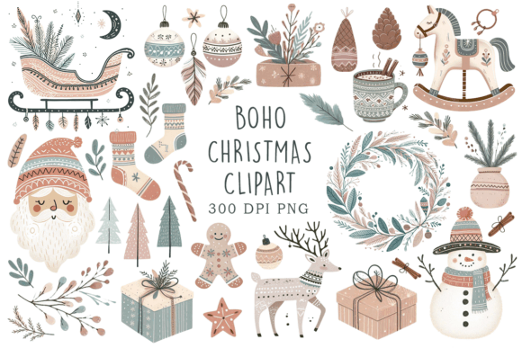 Boho Christmas PNG Clipart Bundle: Illustrations Review