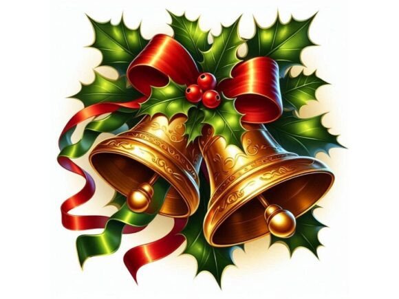 Christmas Bells with Ribbons and Holly a Illustrations