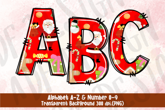 Christmas Doodle Alphabet Santa Theme Illustrations