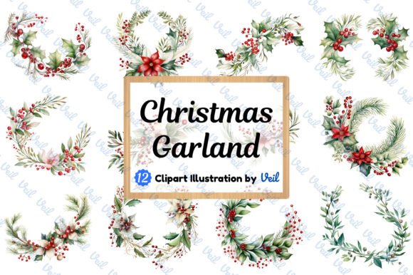 Christmas Garland Clipart Watercolor: Illustrations for Blogs