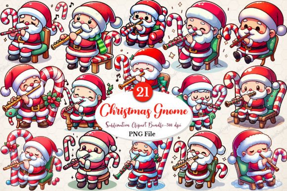 Christmas Gnome Musicians Clipart Bundle Illustrations