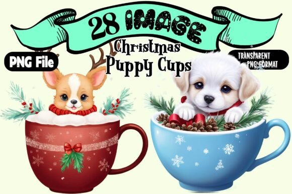 Christmas Puppy Cups Clipart Bundle: Festive Illustrations