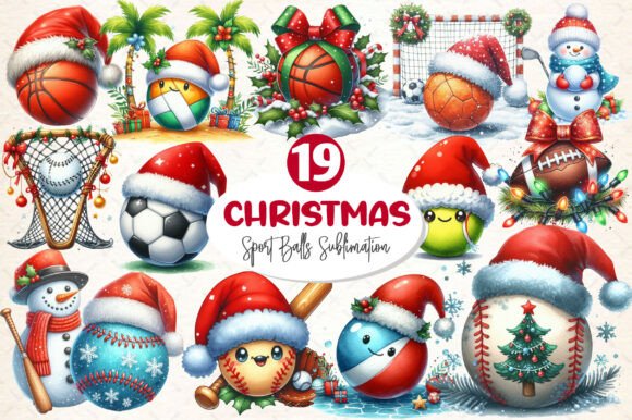 Christmas Sport Balls Sublimation: Festive Illustrations