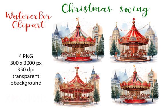 Christmas Swing Watercolor Clipart: Festive Illustrations