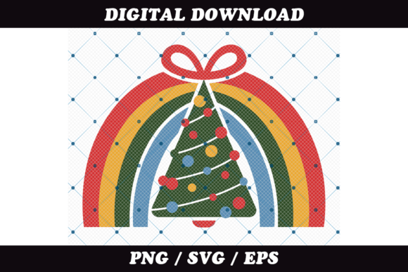 Christmas Tree with Rainbow & Bow Illustrations