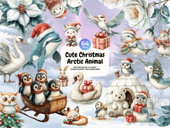 Cute Christmas Arctic Animal Watercolor Illustrations Review