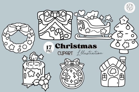 Cute Christmas Clipart: 17 Hand-Drawn Illustrations