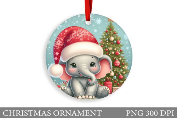 Cute Elephant Christmas Ornamen Design Illustrations