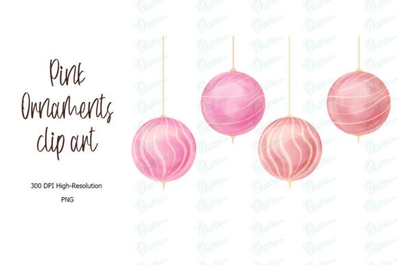 Elegant Pink Christmas Ornaments Clipart for Illustrations