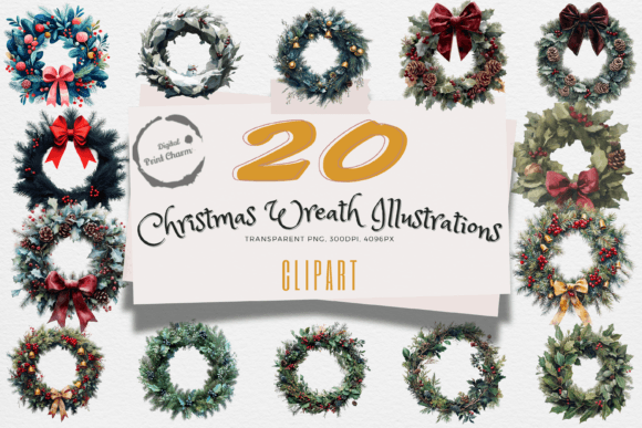 Festive Christmas Wreaths: Holiday Illustrations
