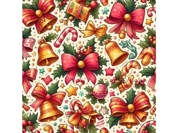 Fun Christmas Patterns with Bells and Bo Illustrations