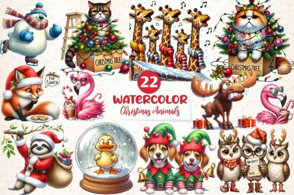 Funny Christmas Animals Png Clipart for Illustrations
