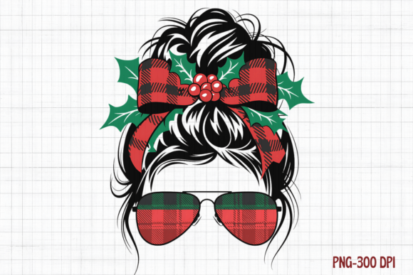Merry Christmas Messy Bun Sublimation Illustrations