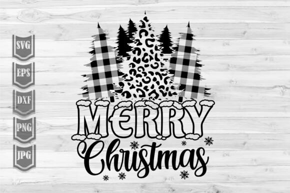 Merry Christmas Plaid Trees Leopard Illustrations