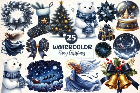 Navy Christmas Clipart: Sublimation & Illustrations