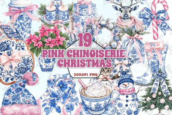 Pink Chinoiserie Christmas Illustrations Review