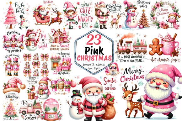 Pink Christmas Sublimation Quotes Bundle: Illustrations