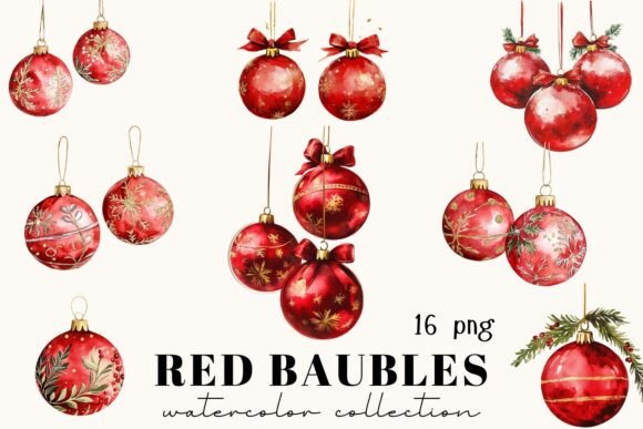 Red Christmas Baubles Collection: Illustrations