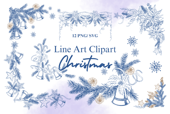 Reviewing Christmas Blue Line Art SVG Clipart