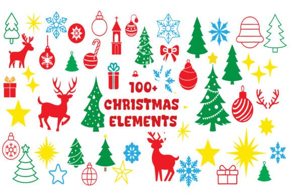 Reviewing Christmas Elements Flat Illustration for Stitching