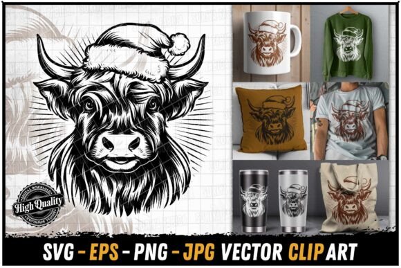 Reviewing Christmas Highland Cow Holiday SVG Illustrations