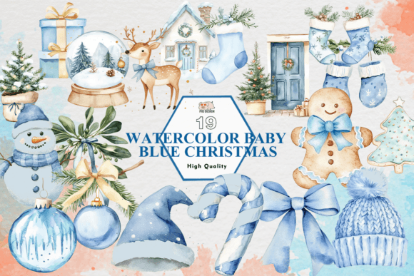 Reviewing Watercolor Baby Blue Christmas Clipart for Embroidery