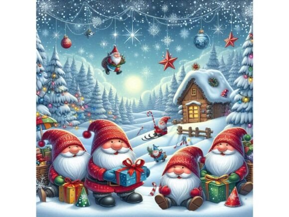 Snowy Background with Jolly Christmas Gn Illustrations
