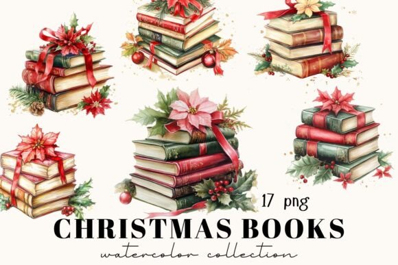 Vintage Christmas Books: Sublimation Illustrations