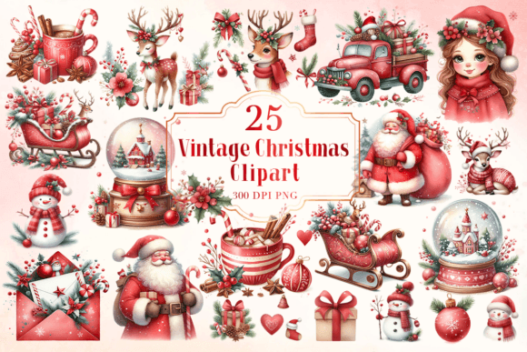 Vintage Christmas PNG Clipart Bundle: Illustrations for Blogs