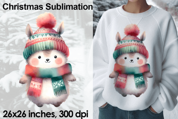 Watercolor Christmas Lama Sublimation: Illustrations