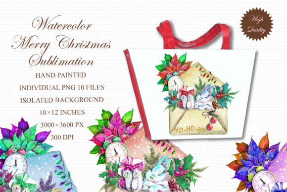 Watercolor Merry Christmas Sublimation Illustrations