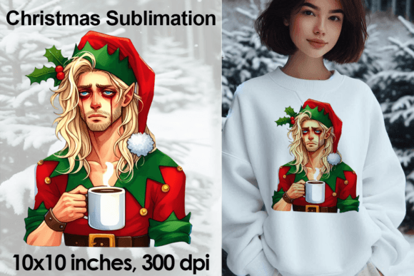 Watercolour Elf Coffee Christmas PNG: Illustrations for Festive Blogs